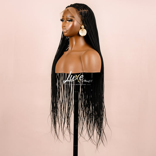 "Kimmy" 24" HD Full Lace Medium Knotless Box Braided Wig - Black - Luxury HD Braided Wigs for Black Women
