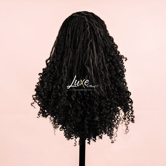 "Selena" HD Closure Braided Wig with Curls - Black Noir - Luxury HD Braided Wigs for Black Women