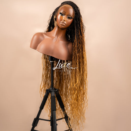 "Megan" HD Full Lace Human Hair Boho Braided Wig - Ombre - Luxury HD Braided Wigs for Black Women