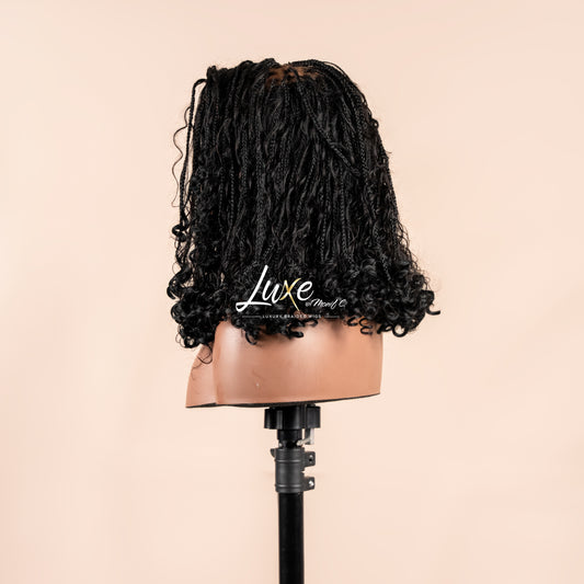 "Lina" HD 7X7 Closure Human Hair Bob Boho Braided Wig - 1B - Luxury HD Braided Wigs for Black Women
