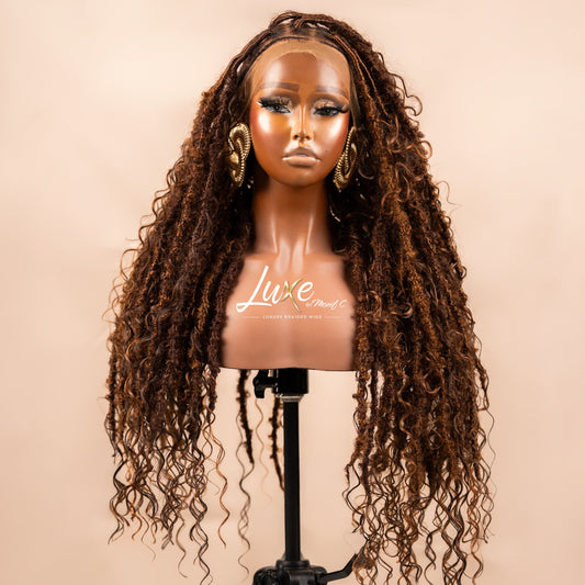 "Sammie" HD Full Lace Distressed Locs with Human Hair Curls - 4/30 Mix - Luxury HD Braided Wigs for Black Women