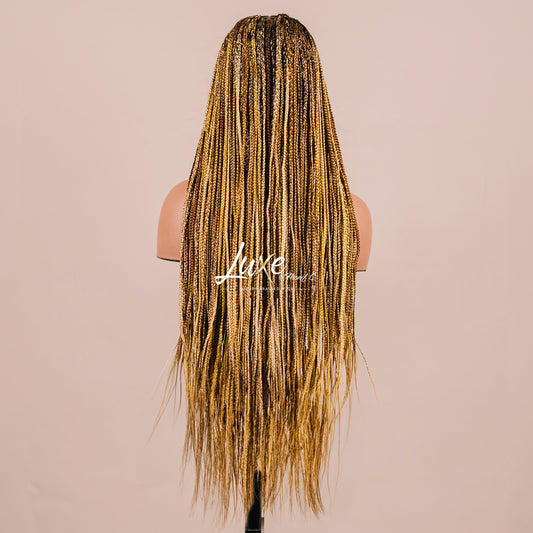 "Kimmy" 24" HD Full Lace Medium Knotless Box Braided Wig - Blond Mix - Luxury HD Braided Wigs for Black Women