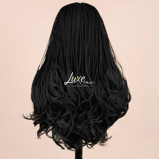 "Tina" French Curls HD Closure Lacefront Braided Wig - Black - Luxury HD Braided Wigs for Black Women