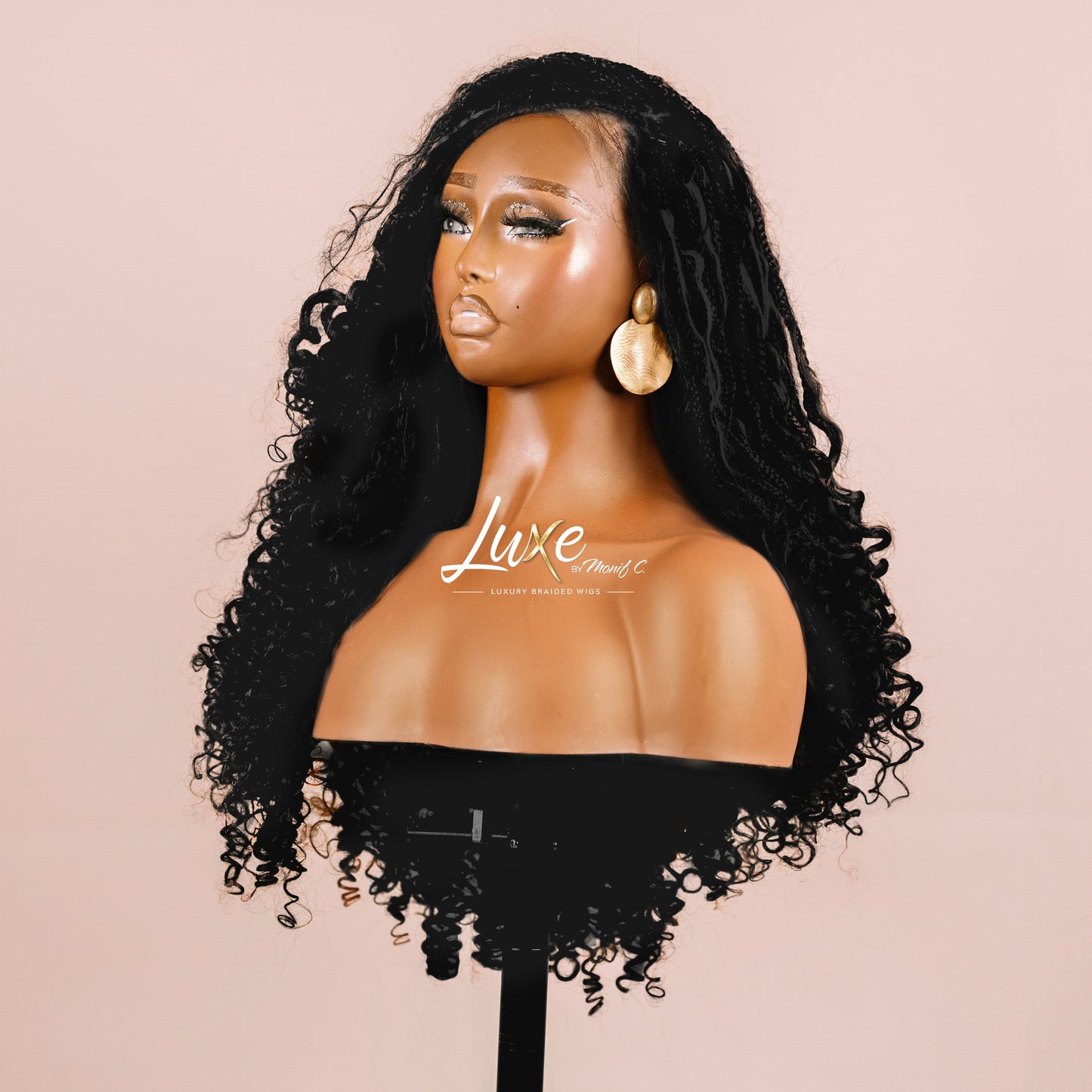 "Selena" HD Closure Braided Wig with Curls - Black Noir