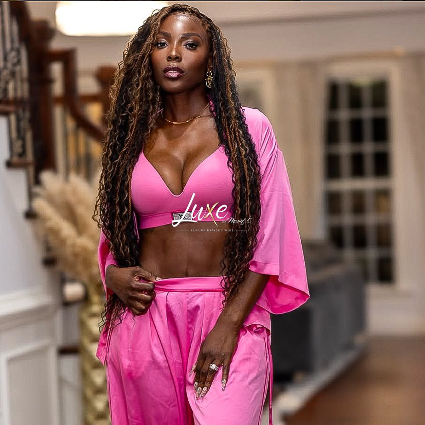 "Aminat" HD Full Lace Human Hair Boho Braided Wig - 1B with Color 30 Highlights - Luxury HD Braided Wigs for Black Women