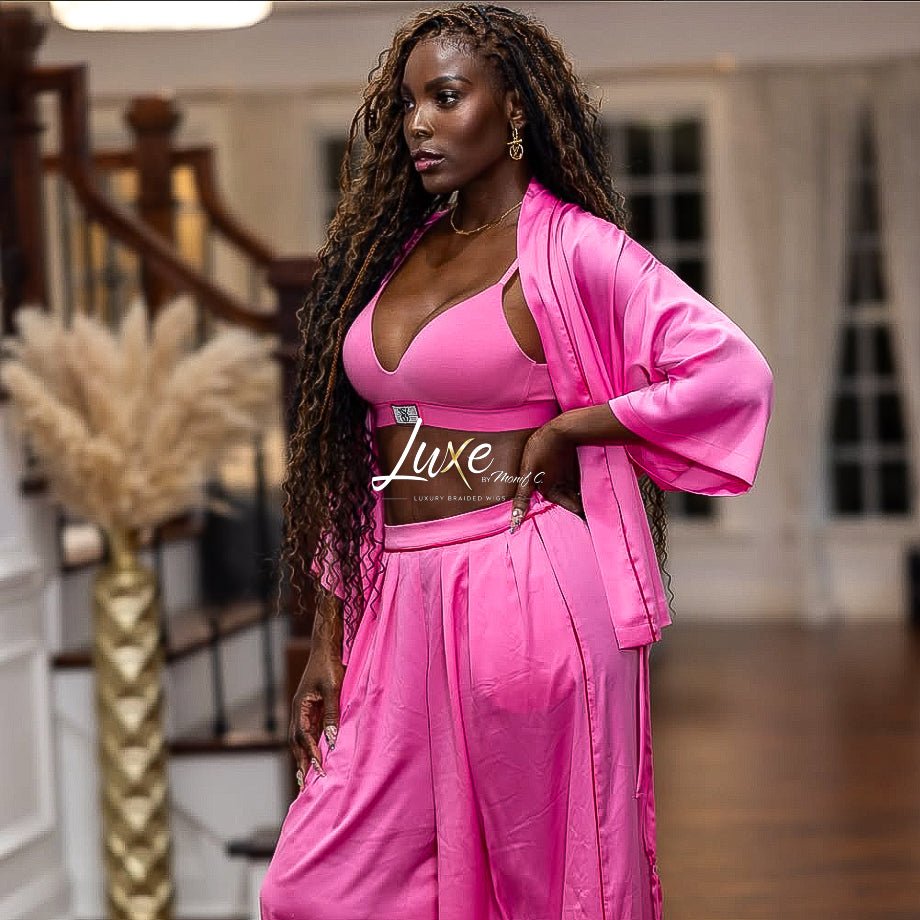 "Aminat" HD Full Lace Human Hair Boho Braided Wig - 1B with Color 30 Highlights - Luxury HD Braided Wigs for Black Women