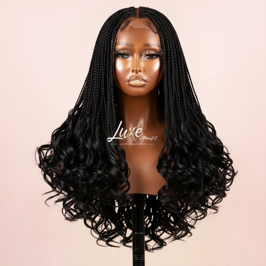 "Tina" French Curls HD Closure Lacefront Braided Wig - Black - Luxury HD Braided Wigs for Black Women