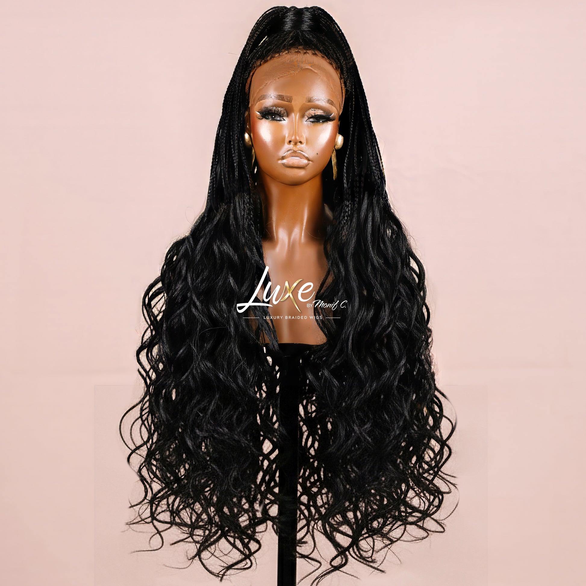 "Lina" French Curls HD Full Lace Braided Wig - Black - Luxury HD Braided Wigs for Black Women