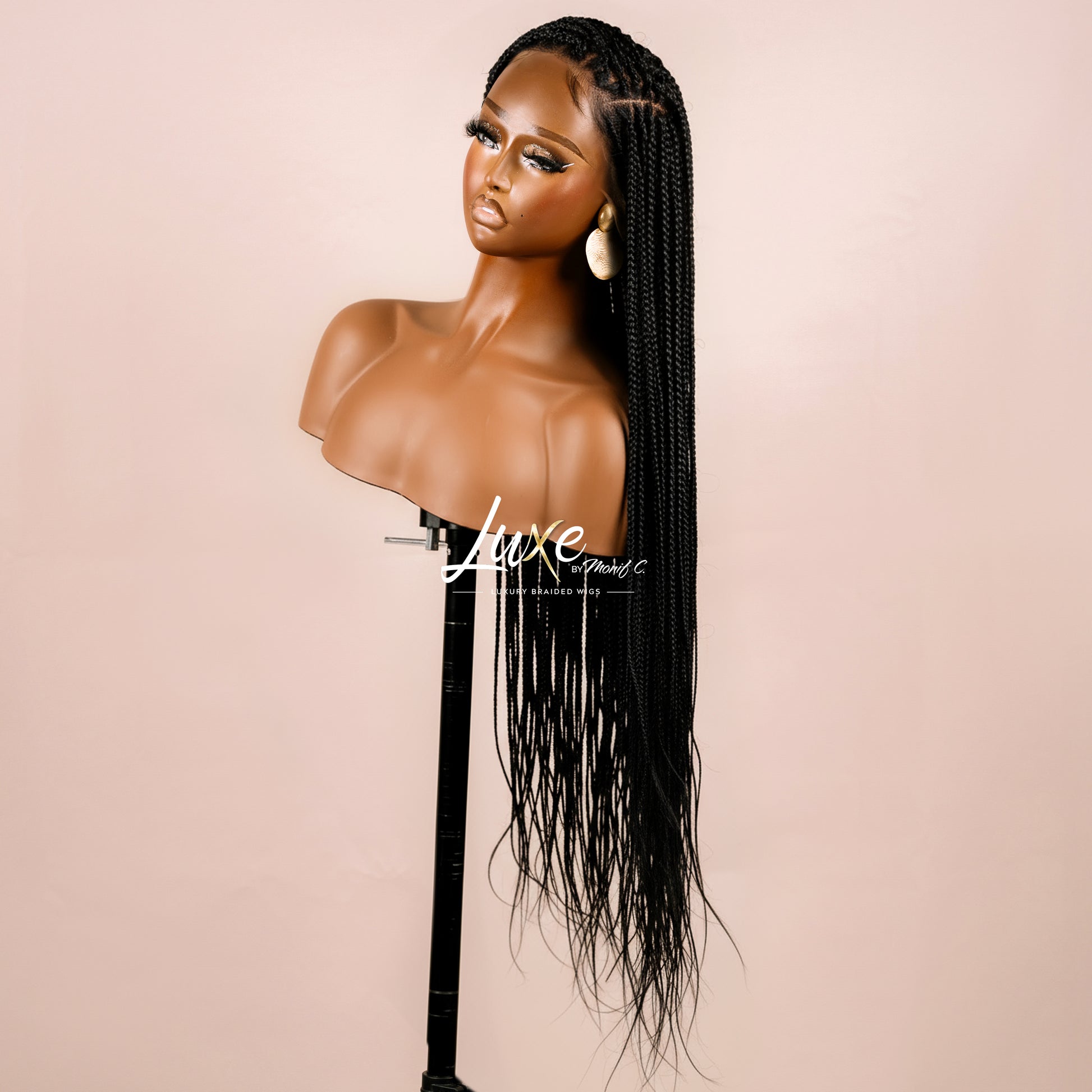 "Kimmy" 24" HD Full Lace Medium Knotless Box Braided Wig - Black - Luxury HD Braided Wigs for Black Women