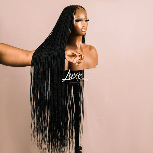 "Tanya" 30" HD Lace 7X7 Closure Micro Knotless Box Braided Wig - Black - Luxury HD Braided Wigs for Black Women