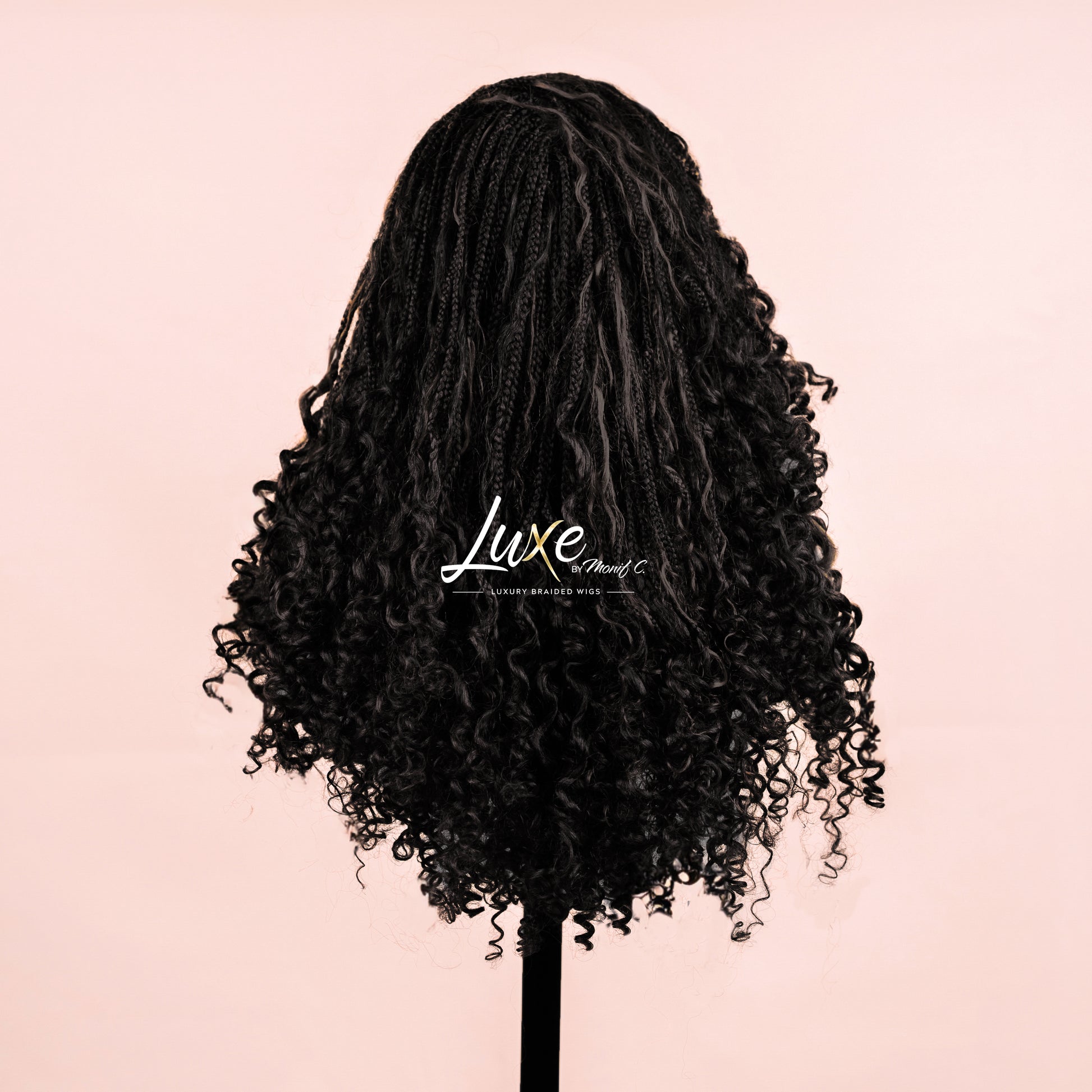 "Selena" HD Closure Braided Wig with Curls - Black Noir - Luxury HD Braided Wigs for Black Women