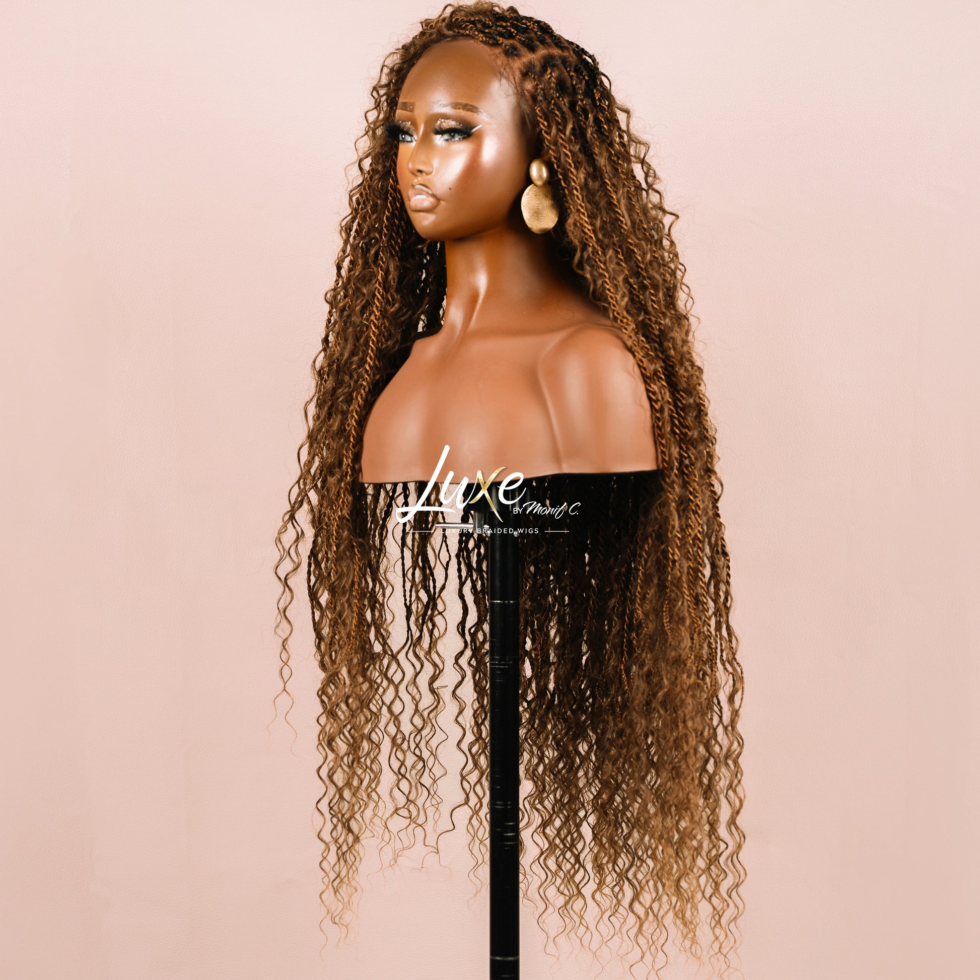 "Lana" HD Full Lace Human Hair Island Twist Boho Braided Wig - Sandy Brown - Luxury HD Braided Wigs for Black Women