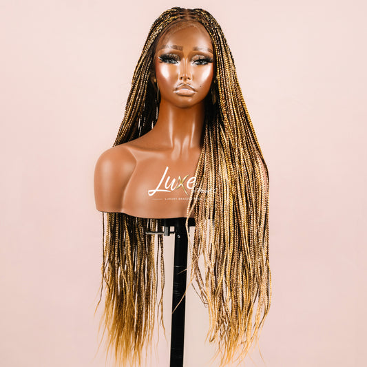 "Kimmy" 24" HD Full Lace Medium Knotless Box Braided Wig - Blond Mix - Luxury HD Braided Wigs for Black Women