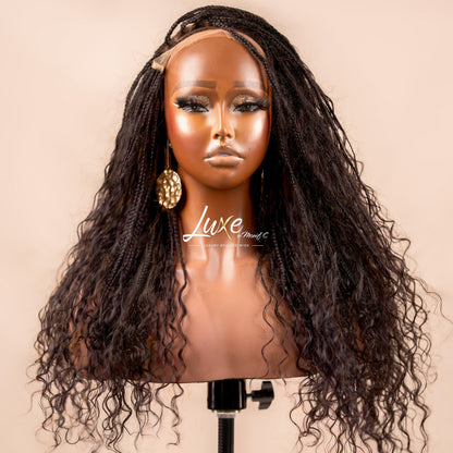 "Joann" HD 7X7 Closure Human Hair Boho Braided Wig - 1B - Luxury HD Braided Wigs for Black Women
