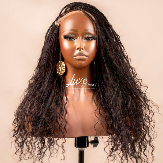 "Joann" HD 7X7 Closure Human Hair Boho Braided Wig - 1B - Luxury HD Braided Wigs for Black Women