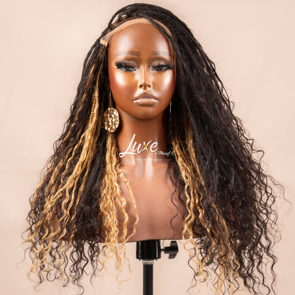 "Joann" HD 7X7 Closure Human Hair Boho Braided Wig - 1B with 27 Highlights - Luxury HD Braided Wigs for Black Women