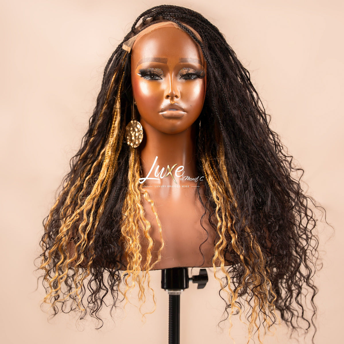 "Joann" HD 7X7 Closure Human Hair Boho Braided Wig - 1B with 27 Highlights - Luxury HD Braided Wigs for Black Women