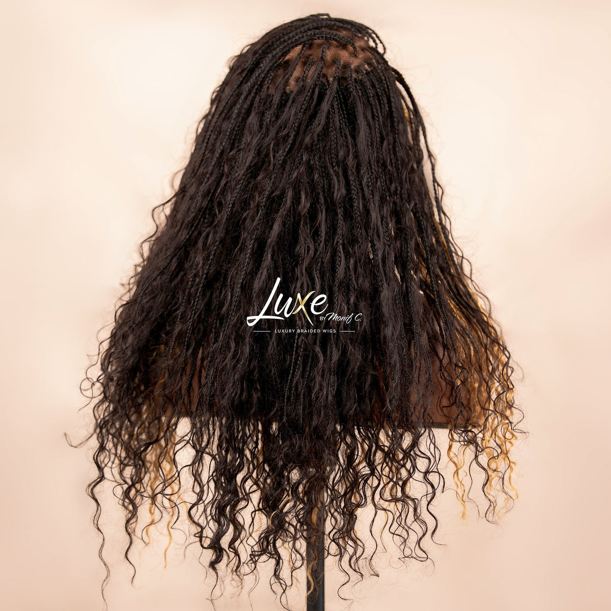 "Joann" HD 7X7 Closure Human Hair Boho Braided Wig - 1B with 27 Highlights - Luxury HD Braided Wigs for Black Women