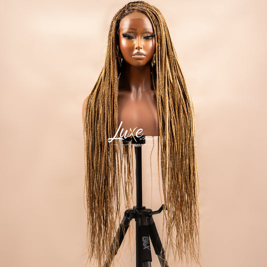 "Kimmy" HD Full Lace Medium Knotless Box Braided Wig - 27/30/613 Highlights - Luxury HD Braided Wigs for Black Women