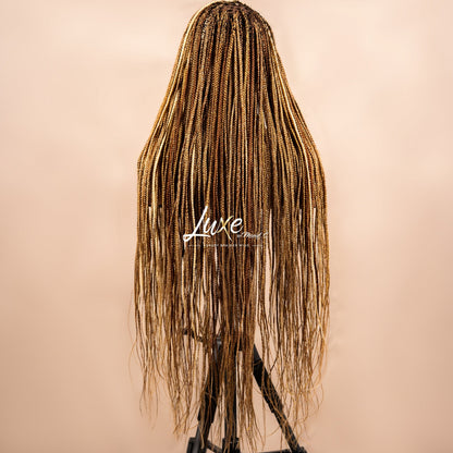 "Kimmy" HD Full Lace Medium Knotless Box Braided Wig - 27/30/613 Highlights - Luxury HD Braided Wigs for Black Women