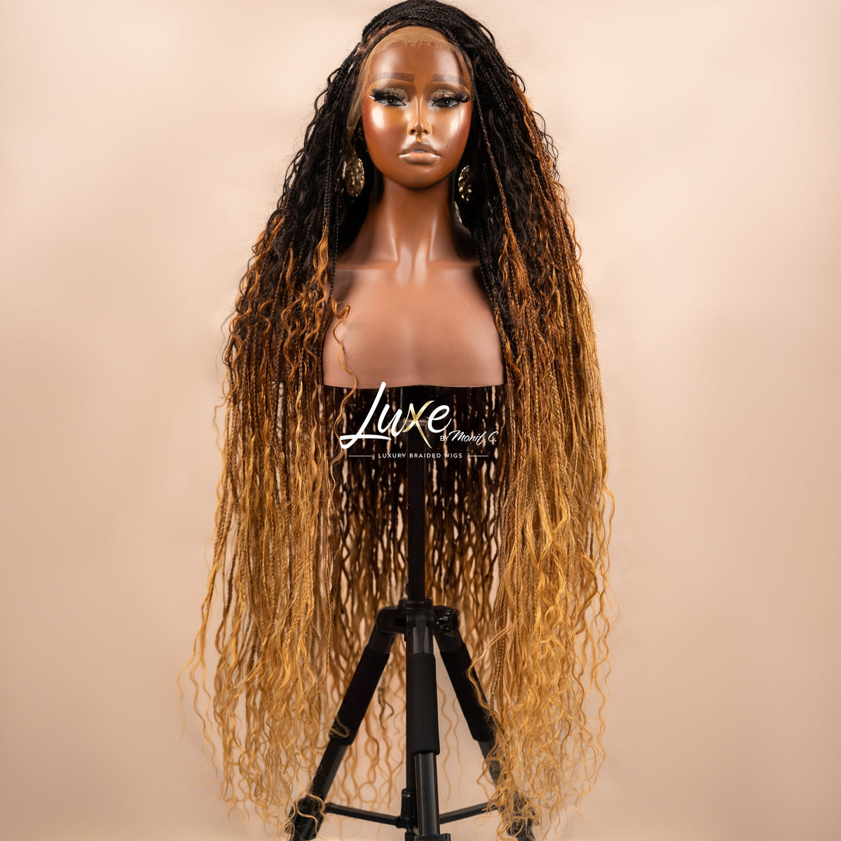 "Megan" HD Full Lace Human Hair Boho Braided Wig - Ombre - Luxury HD Braided Wigs for Black Women
