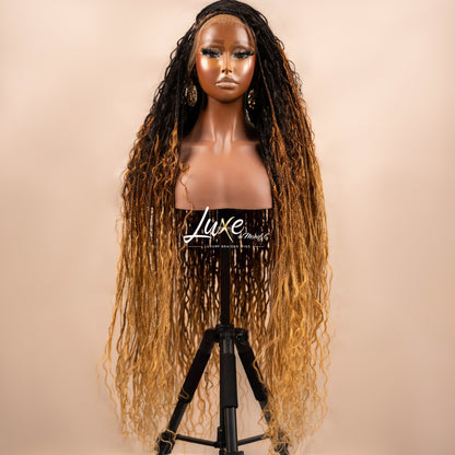 "Megan" HD Full Lace Human Hair Boho Braided Wig - Ombre - Luxury HD Braided Wigs for Black Women