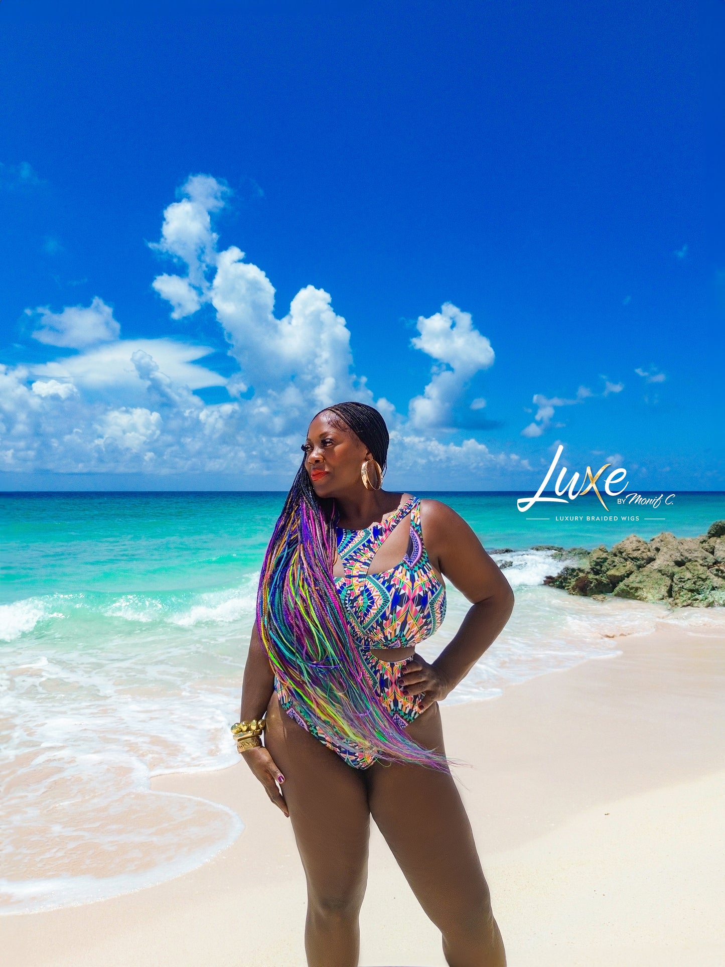 "Tanya" 30" HD Lace 7X7 Closure Micro Knotless Box Braided Wig - Rainbow