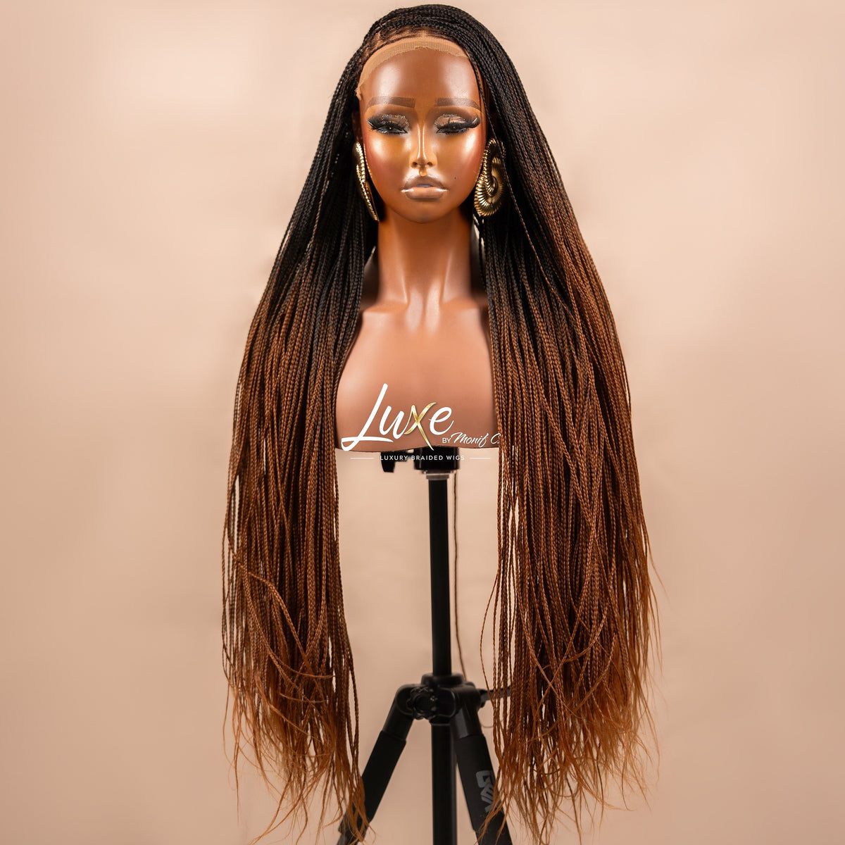 "Pamela" HD Lace 7X7 Closure Extra Small Knotless Box Braided Wig - 1B/30 Ombre - Luxury HD Braided Wigs for Black Women
