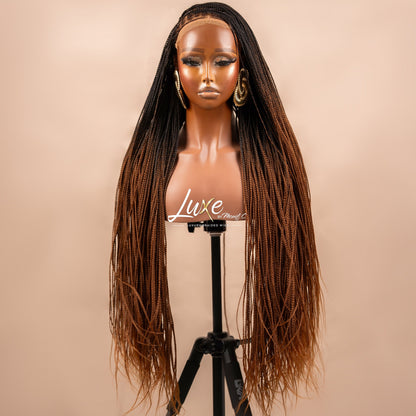 "Pamela" HD Lace 7X7 Closure Extra Small Knotless Box Braided Wig - 1B/30 Ombre - Luxury HD Braided Wigs for Black Women