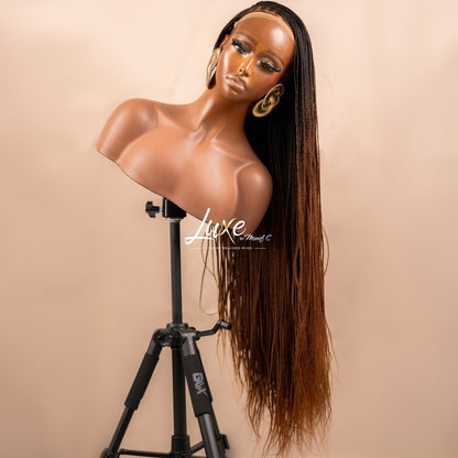 "Pamela" HD Lace 7X7 Closure Extra Small Knotless Box Braided Wig - 1B/30 Ombre - Luxury HD Braided Wigs for Black Women