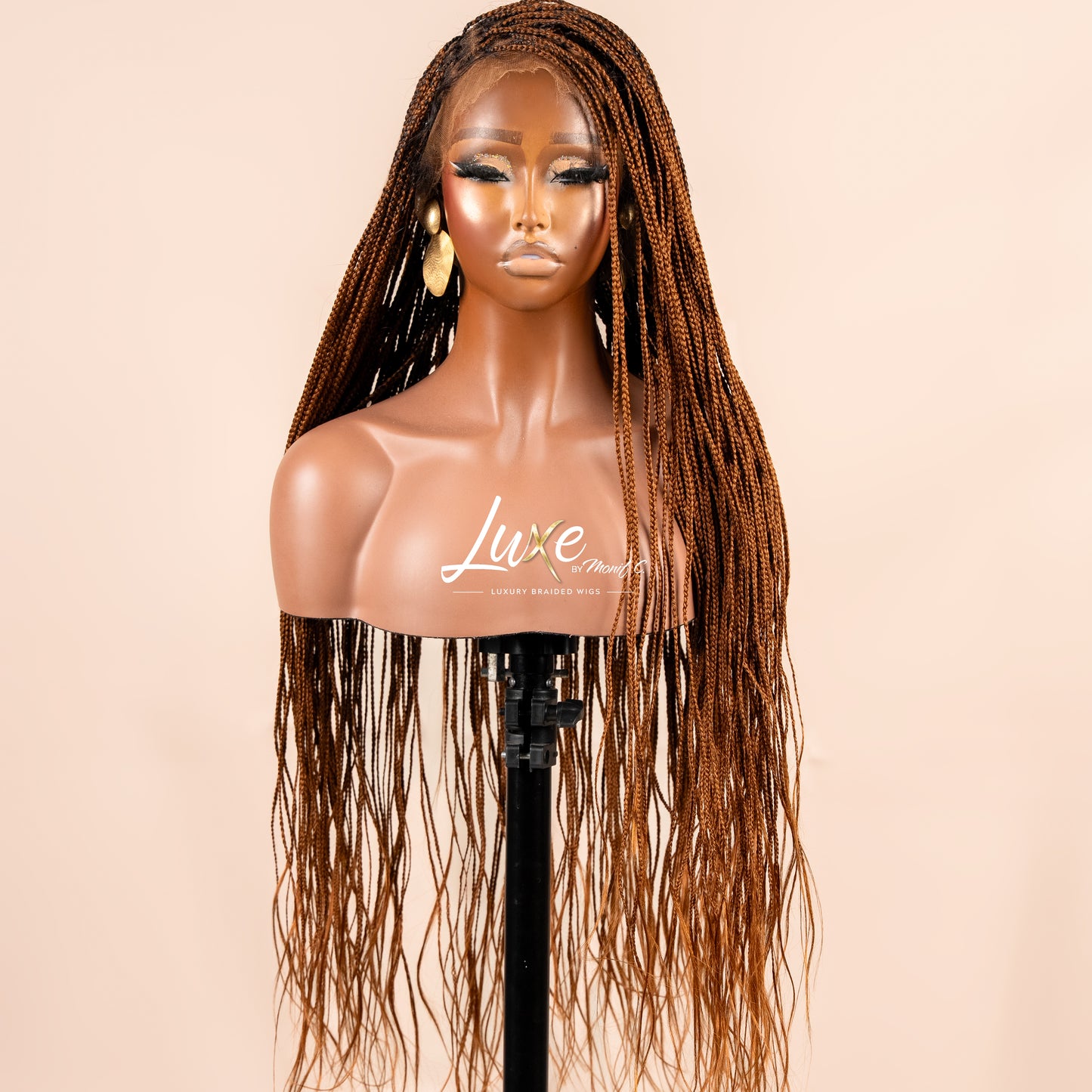 "Kimmy" 28" HD Full Lace Medium Knotless Box Braided Wig - Color 30 - Luxury HD Braided Wigs for Black Women