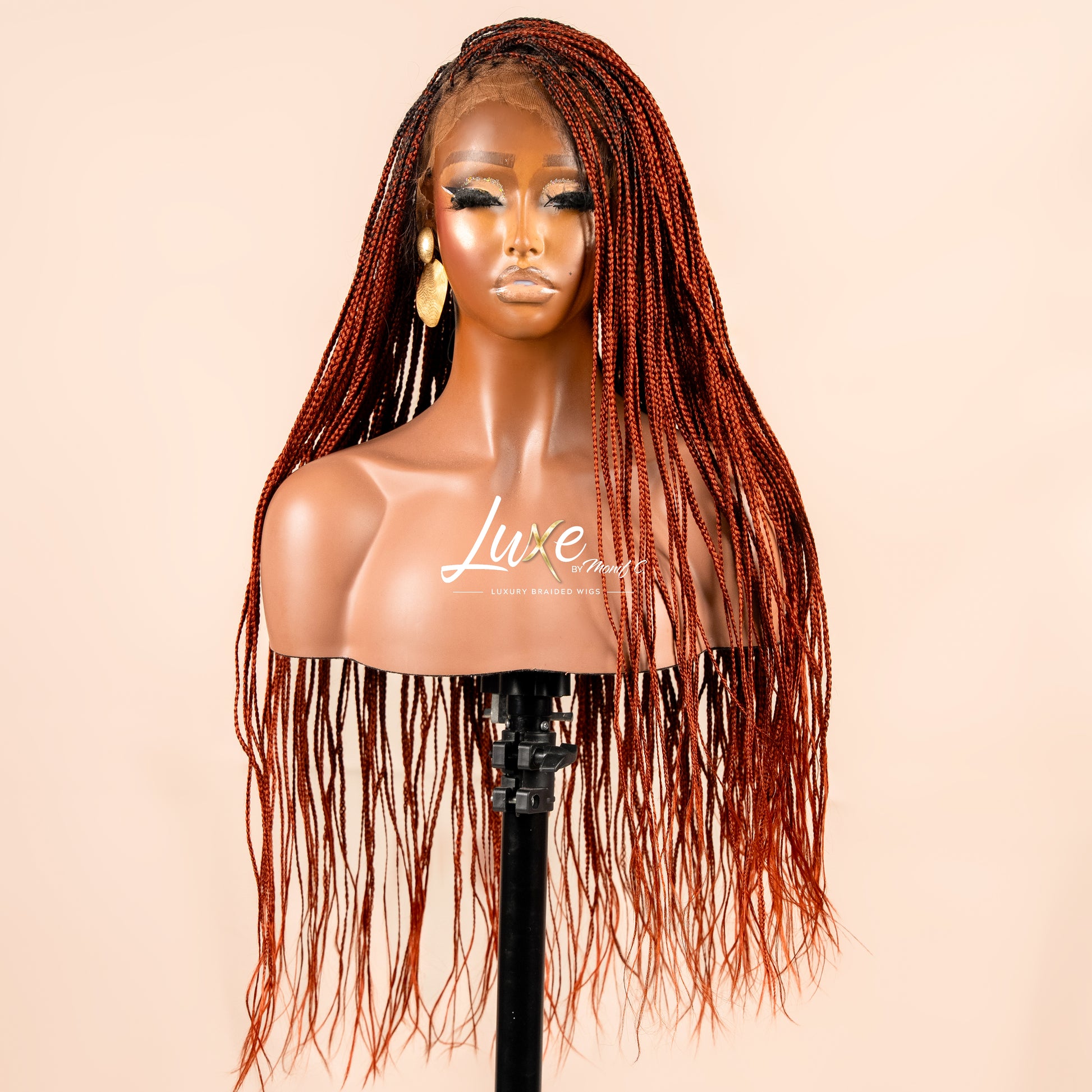 "Kimmy" 28" HD Full Lace Medium Knotless Box Braided Wig - Color 350 - Luxury HD Braided Wigs for Black Women