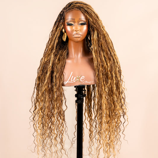 "Bonita" HD Full Lace Human Hair Boho Braided Wig - 4/27/30 - Luxury HD Braided Wigs for Black Women