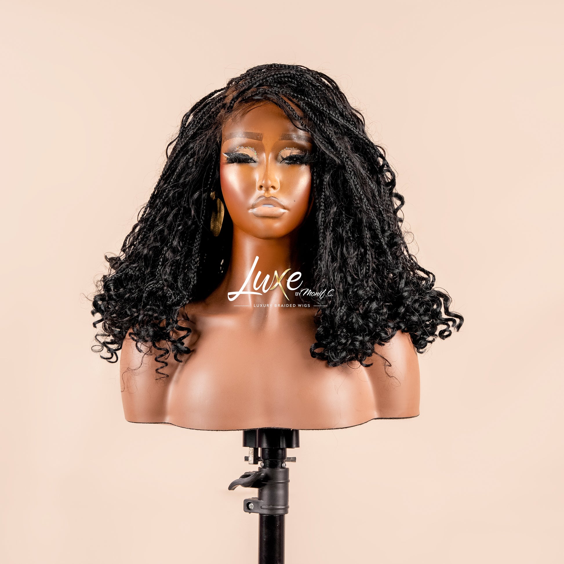 "Lina" HD 7X7 Closure Human Hair Bob Boho Braided Wig - 1B - Luxury HD Braided Wigs for Black Women