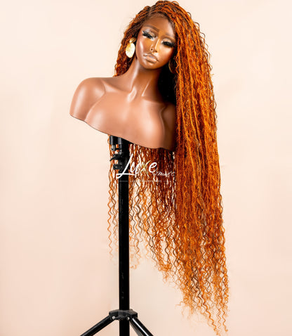 "Bonita" HD Full Lace Human Hair Boho Braided Wig - 350/30 Mix - Luxury HD Braided Wigs for Black Women