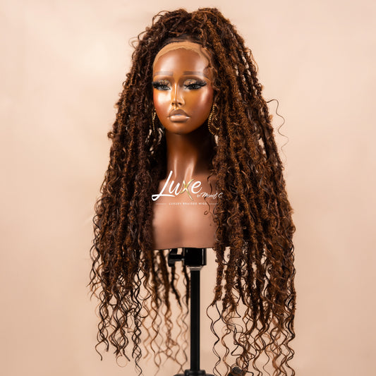"Sammie" HD Full Lace Distressed Locs with Human Hair Curls - 4/30 Mix - Luxury HD Braided Wigs for Black Women