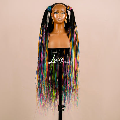 "Tanya" 30" HD Lace 7X7 Closure Micro Knotless Box Braided Wig - Rainbow - Luxury HD Braided Wigs for Black Women