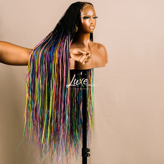 "Tanya" 30" HD Lace 7X7 Closure Micro Knotless Box Braided Wig - Rainbow