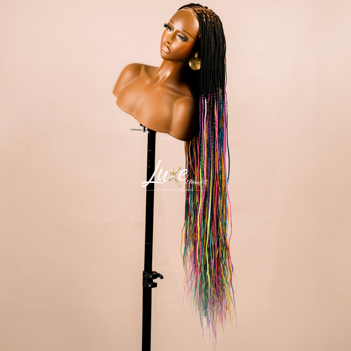 "Tanya" 30" HD Lace 7X7 Closure Micro Knotless Box Braided Wig - Rainbow