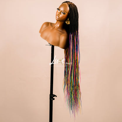 "Tanya" 30" HD Lace 7X7 Closure Micro Knotless Box Braided Wig - Rainbow - Luxury HD Braided Wigs for Black Women