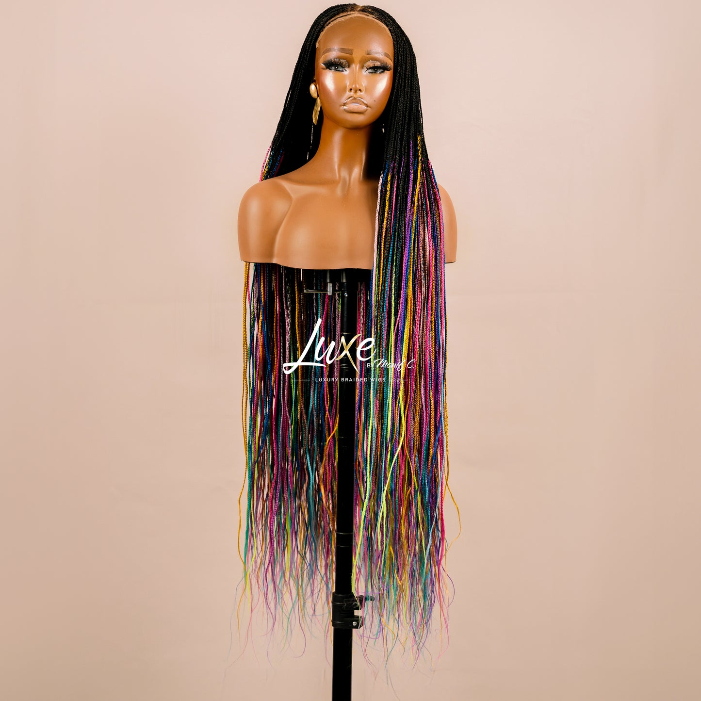 "Tanya" 30" HD Lace 7X7 Closure Micro Knotless Box Braided Wig - Rainbow