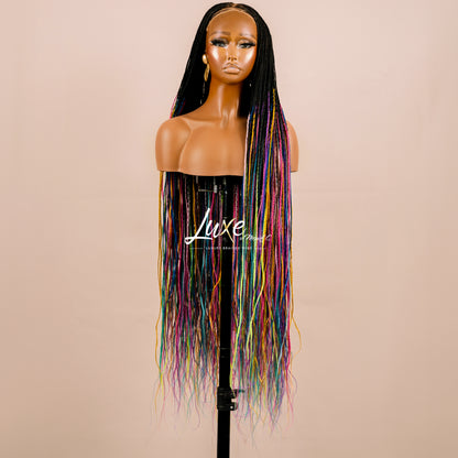 "Tanya" 30" HD Lace 7X7 Closure Micro Knotless Box Braided Wig - Rainbow - Luxury HD Braided Wigs for Black Women