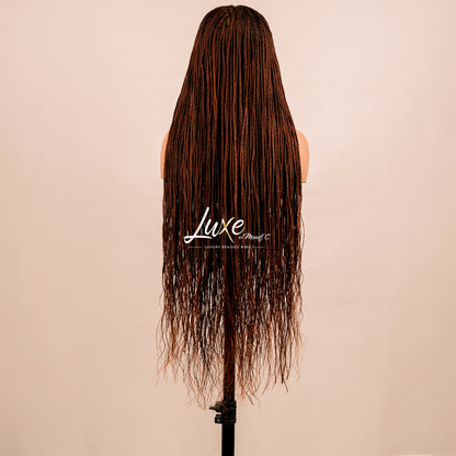 "Tanya" 30" HD Lace 7X7 Closure Micro Knotless Box Braided Wig - Auburn 33 - Luxury HD Braided Wigs for Black Women