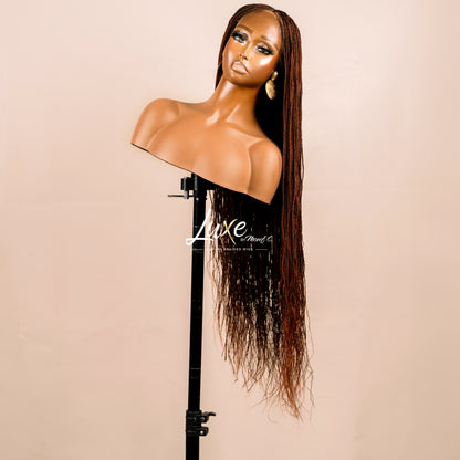 "Tanya" 30" HD Lace 7X7 Closure Micro Knotless Box Braided Wig - Auburn 33 - Luxury HD Braided Wigs for Black Women