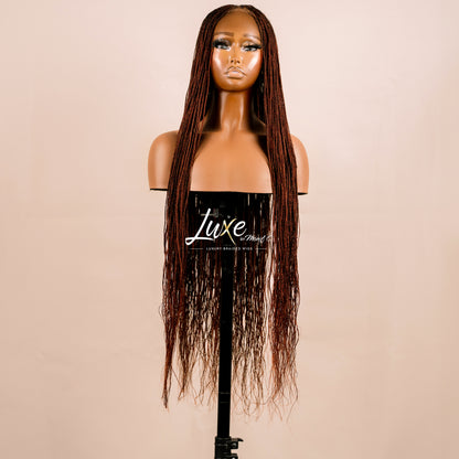 "Tanya" 30" HD Lace 7X7 Closure Micro Knotless Box Braided Wig - Auburn 33 - Luxury HD Braided Wigs for Black Women