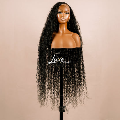 "Bonita" HD Full Lace Human Hair Boho Braided Wig - Black - Luxury HD Braided Wigs for Black Women