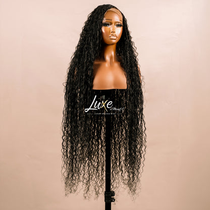 "Bonita" HD Full Lace Human Hair Boho Braided Wig - Black - Luxury HD Braided Wigs for Black Women