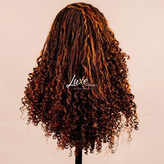 "Selena" Glueless HD Closure Braided Wig with Curls - Red Spice - Luxury HD Braided Wigs for Black Women