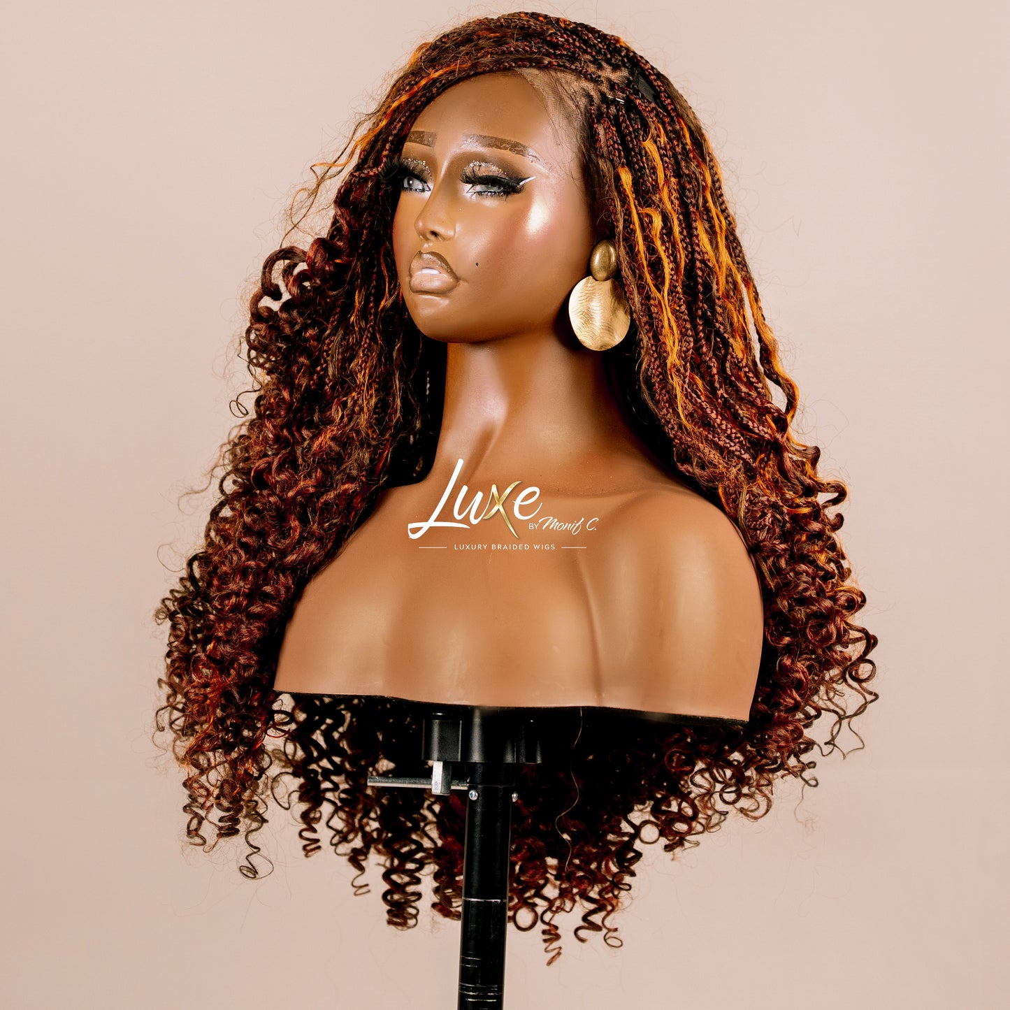 "Selena" Glueless HD Closure Braided Wig with Curls - Red Spice