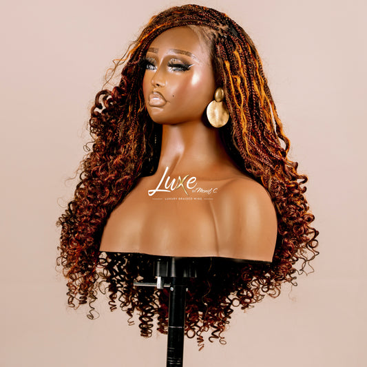 "Selena" Glueless HD Closure Braided Wig with Curls - Red Spice